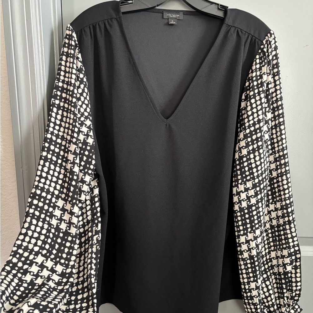 Ann Taylor Black Blouse with Geometric Sleeves